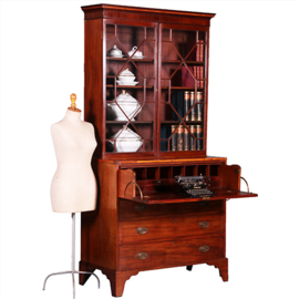 Strak mahonie Buro-bookcase boekenkast met schrijflade ca 1800 (No.450410)