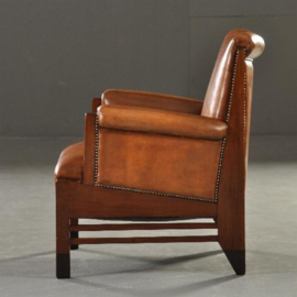 Antieke stoelen / Stel van 2 art deco fauteuils mahonie met leer ca. 1915 (No.200844)