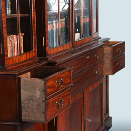 Grote breakfront boekenkast of bibliotheekkast ca 1910 met 8 deuren en bureau (No.280325)