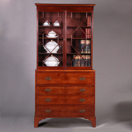 Strak mahonie Buro-bookcase boekenkast met schrijflade ca 1800 (No.450410)