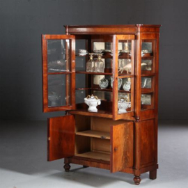 Antieke kast / Mahonie Vitrine kast met spiegels en dichte onderkast Biedermeier (No.610251)