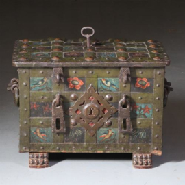 Antiek varia / Gepolychromeerde ijzeren Geldkist / Armada / Strongbox 17e eeuw Neurenberg (No.550748)