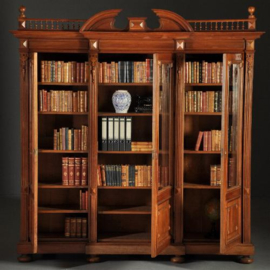 Antieke kast / Grote notenhouten breakfront bibliotheekkast ca. 1875 (No.843055)
