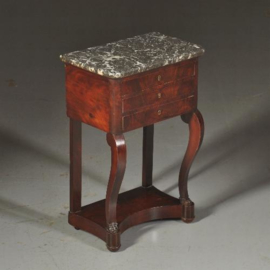 Antieke kast / Kleine trumeau of commode ca. 1825 met drie laden  en geaderd grijs marmer (No.511859)