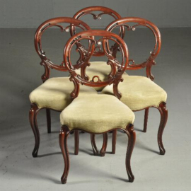 Antieke stoelen / Stel van 4 zeer fijn gestoken Victoriaanse stoelen ca. 1870 in lichte rib-velours (No.440312)