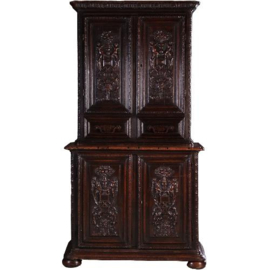 Antieke kast / Franse "armoire a deux corps" in donker gepatineerd eiken ca. 1850 (No.651514)