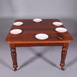 Wind-out eetkamertafel in mahonie met originele slinger en inlegblad ca 1875 (No.452435)