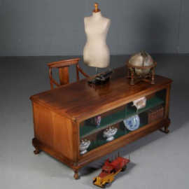 Antiek bureau / Bureau met vitrine of boekenkast ca. 1915 notenhout (No.630955)