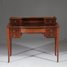 Antiek damesbureau met doorleefd leer en bronzen galerijtje  ca. 1890 (No.911835)