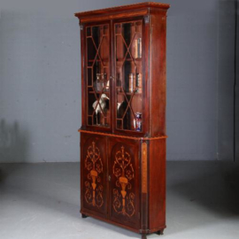 Antieke kast / Hoge ondiepe antieke boekenkast / porseleinkast 2,26 X 0,31m. ! Engels ca. 1840  (No.562213)