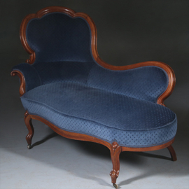 Elegante mahonie Willem III sofa met lavendelblauw velours (No.290805)#