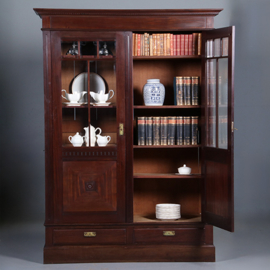 Strakke Hollandse Boekenkast in massief cuba mahonie nieuwe kunst  ca 1900 (No.440555)