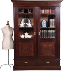 Strakke Hollandse Boekenkast in massief cuba mahonie nieuwe kunst  ca 1900 (No.440555)