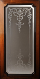 antieke kast / Palissander vitrinekast  ca. 1880 met geëtst glas en donker-groen leer in het bovenblad. (No5203077)