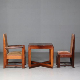 Antieke stoelen / Stel van 4 grote Art Deco zetels waarvan 2 met leuningen (No.722113)