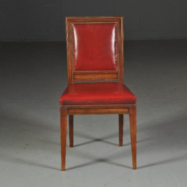 Antieke stoelen / 6 Empire stoelen ca. 1820 met fraai oud rood leer ca. 1825 (No.470755)