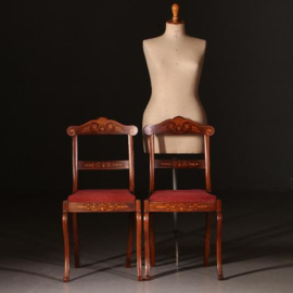 Antieke stoelen / Stel van 4 prachtig ingelegde Palissander Eetkamerstoelen ca. 1880 Engeland. (No.540342)