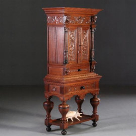 Antieke kast / Hollands tafelkastje / Hollands tafelkastje / Rariteitenkabinetje ca. 1875  eiken met zwarte accenten (No.640852)