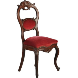 Antieke stoelen / Hoge uitbundige Koloniale Willem III stoel ca. 1875 met rood velours (No.331115)