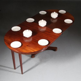 Antieke tafels / Hollandse ronde Biedermeier eetkamertafel / coulissentafel ca. 1830 te vergroten tot 8 personen (No.820869)