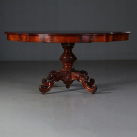 Antieke tafel / Willem III eetkamertafel ca. 1870 in mahonie met bloemmahonie (No.682805)