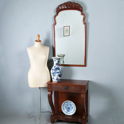 Grote Hoge Soester spiegel met facet en gestoken kroontje ca 1890 (No.290809) - 1,11 m Hoog.