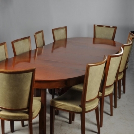 Antieke tafel / Hollandse coulissetafel met sluierpoot ca. 1815 met 4 mahonie  inlegbladen Max 2,62m. (No.632452)
