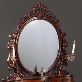Grote Willem III "Prinsesse-kaptafel" met sterren-stof ca 1875 notenhout mahonie met zwart, kandelaren en kantelbare spiegel (No.941845)