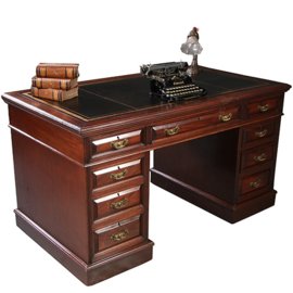 Antieke bureaus / Mahonie bureau ca. 1885 met goud gestempeld  leer  (No.911860)