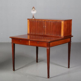Mahonie werktafel in Louis Seize stijl ca. 1890 met 2 grote laden en een opzetkast (No.762411)