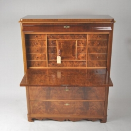 antieke bureaus / Strakke mahonie secretaire ca. 1885  schrijfklep en 4 grote en veel kleine laden (No.473735)