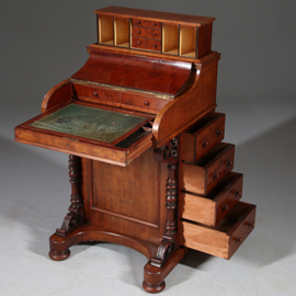Antiek Victoriaans Harlequin Davenport klein schrijfbureau ca 1875 mahonie (No.911810)