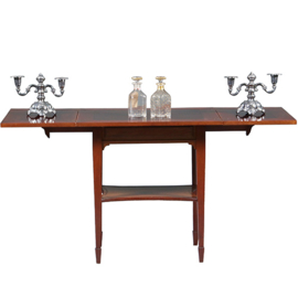 Zeer strakke side table of wandtafel met inklapbare zijbladen ca 1900 messing ingelegd (No.283050)