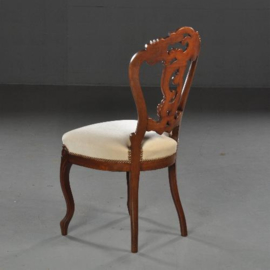 Antieke stoelen / 6 zware mahonie Willem III eetkamerstoelen ca. 1875 met crèmekleurige Velours (No.451954)