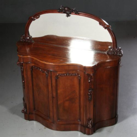 Antieke kast / lage mahonie kast / dressoir met spiegel serpentine  shaped ca. 1870 met spiegelwand (No.602111)