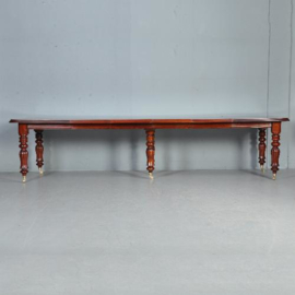 Antieke tafel / Lange rechthoekige  Engels.e coulissentafel ca. 1880 mahonie  3,42m. lang (No.411566)