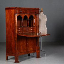 Antieke kast / Empire secretaire abattant in mahonie met groen leer ca. 1810 (No.662719)