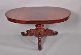 Antieke tafel / Hollandse mahonie coulissetafel lengtel ca. 2.5 m. lang met 3 inlegbladen ca. 1870 (No.8495)