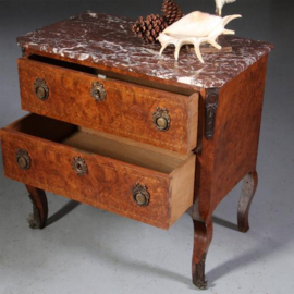 Antiek ladenkast / wortelnoten commode met marmer blad ca. 1910 (No.732517)