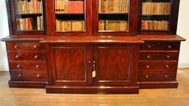 Antieke kast / Breakfront mahonie ca. 1860 Victoriaanse boekenkast (No.77144)