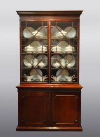 Antieke kast / Engelse mahonie 2-deurs boekenkast / servieskast in mahonie ca. 1875 roedeverdeling (No.472403)