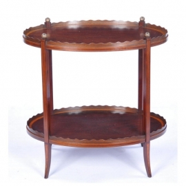 Antieke bijzettafels / Ovale theetafel of etagère Hollands in mahonie ca. 1890 fraai ingelegd (No.532512)