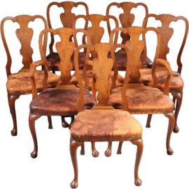 Antieke stoelen / Stel van 8 eetkamerstoelen 2 met armleuningen  ca. 1920 prijs incl bekleding naar wens (No.641554S)