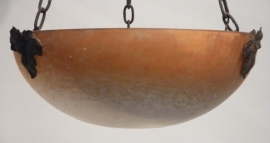 Antieke verlichting / Schaallamp gekleurd en geetst glas ca. 1910 (No.9169)