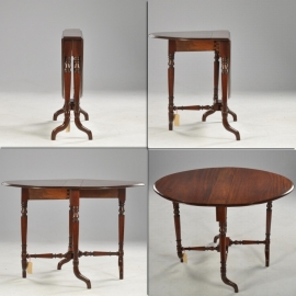 Antieke bijzettafels / Sutherland table / salontafel in mahonie, ovaal,  bijzonder onderstel (No.86496)