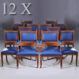 Antieke stoelen / 12 art deco eetkamerstoelen w.v. 2 met armleuningen(No.920151)