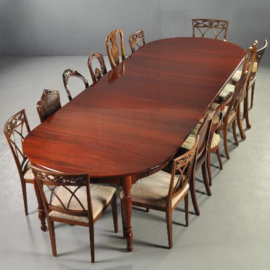 Antieke tafel / Franse coulissentafel ca. 1870 in mahonie 3,65 m lang (No.200848)