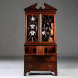 Boekenkast met bureau of buro bookcase ca 1825 met timpaan donker mahonie (No.211760)