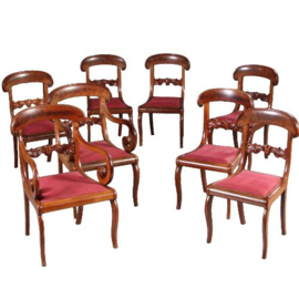 Antieke stoelen / Stel van 8 Charles X mahonie eetkamerstoelen 2 met armleuningen  ca. 1820 prijs incl bekleding naar wens (No.650357)