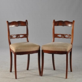 Antieke stoelen / stel van 6 Hollandse mahonie biedermeier stoelen met zwaantjes (No.770612)